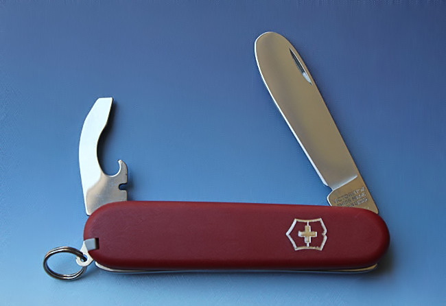 A Victorinox MY FIRST EcoLine with mat nylon scales.
Model no: 2.2363